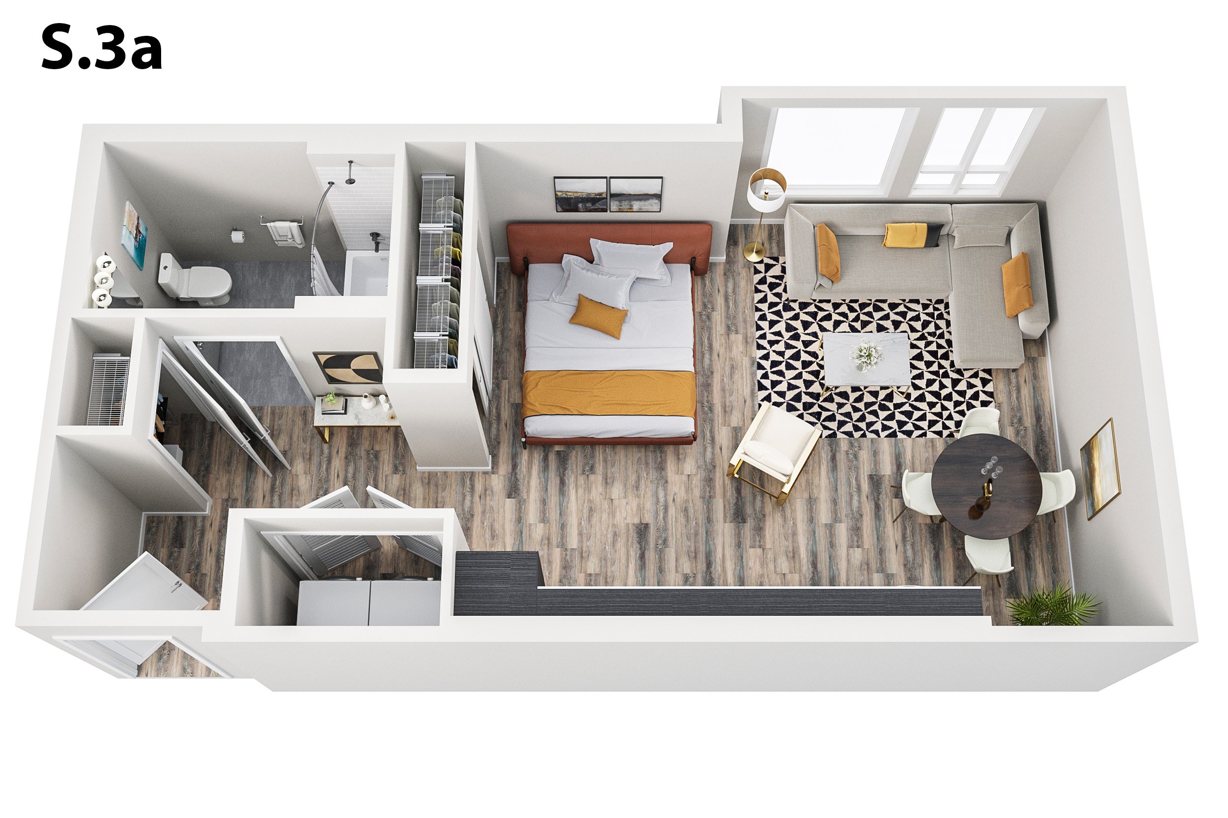 Floor plan for studio, 1 bath, 588 sqft